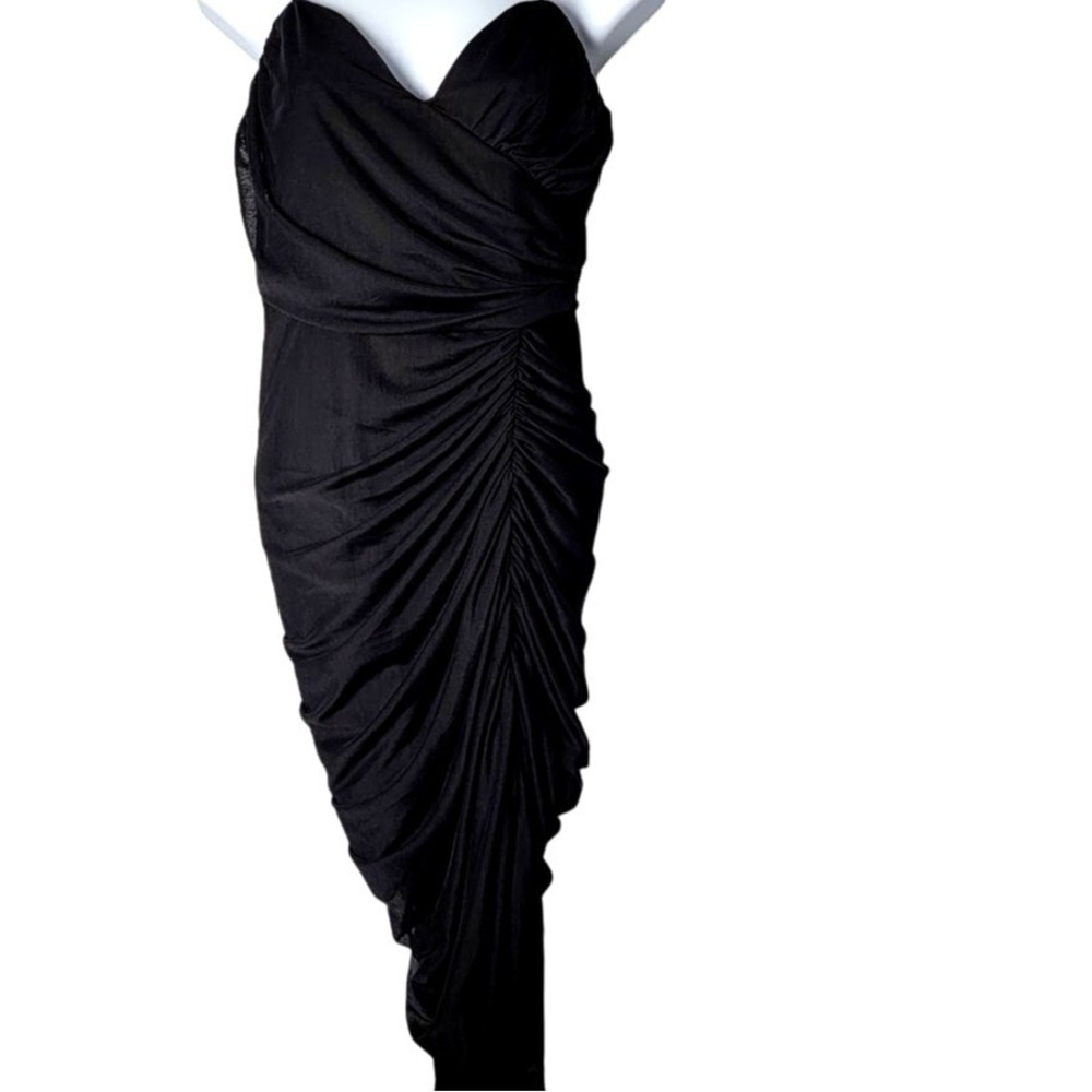 Fiestar Black Strapless Ruched Bodycon Dress L Sweetheart Asymmetrical Hem Club‎